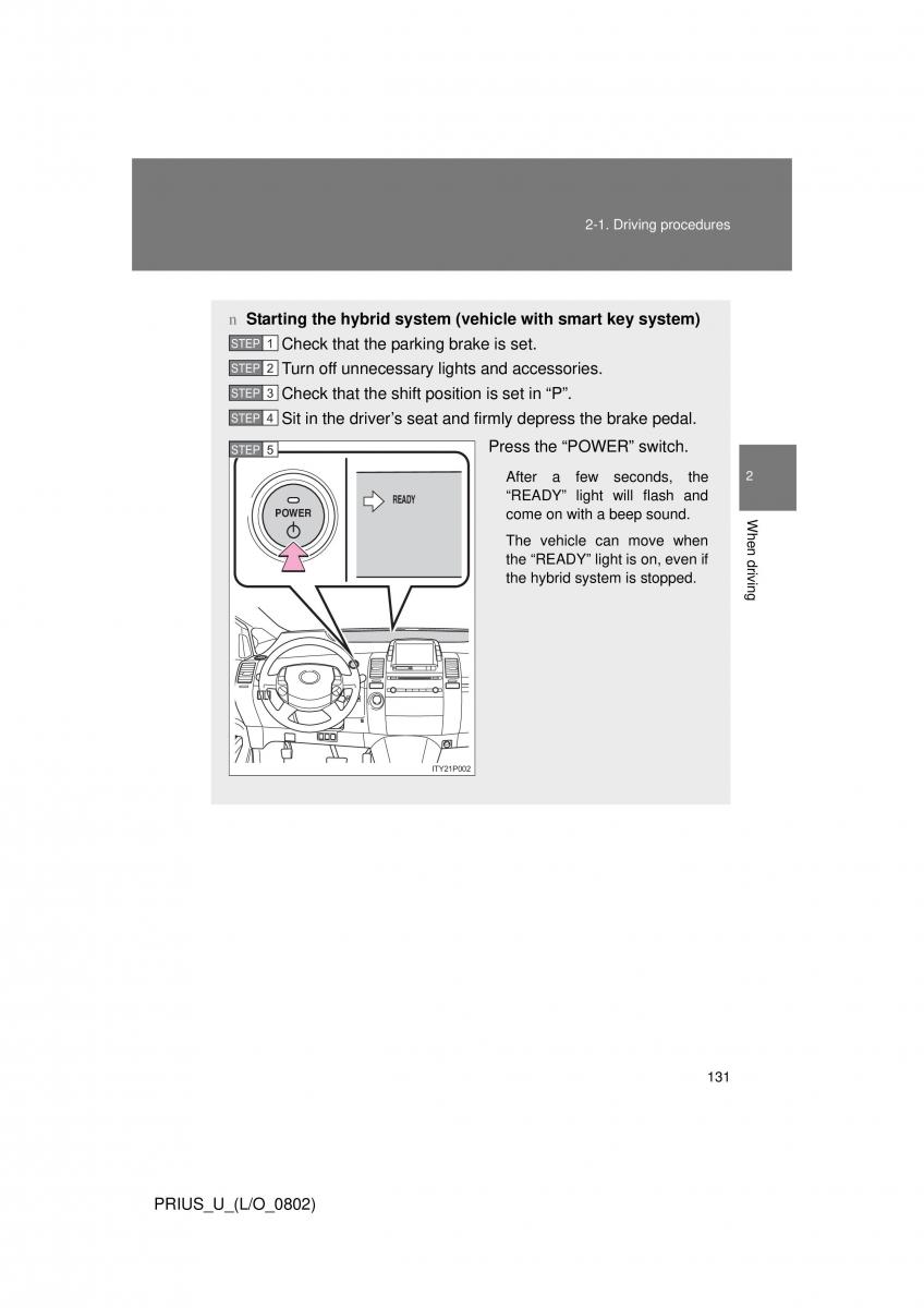 Toyota Prius II 2 NHW20 owners manual / page 124