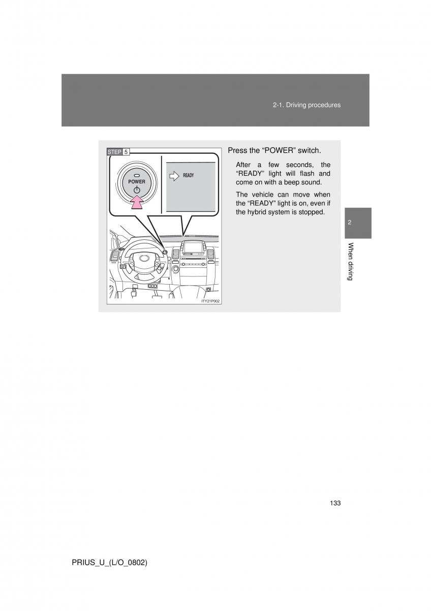 Toyota Prius II 2 NHW20 owners manual / page 126