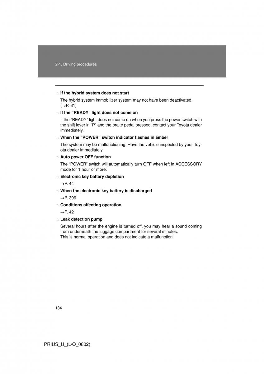 Toyota Prius II 2 NHW20 owners manual / page 127