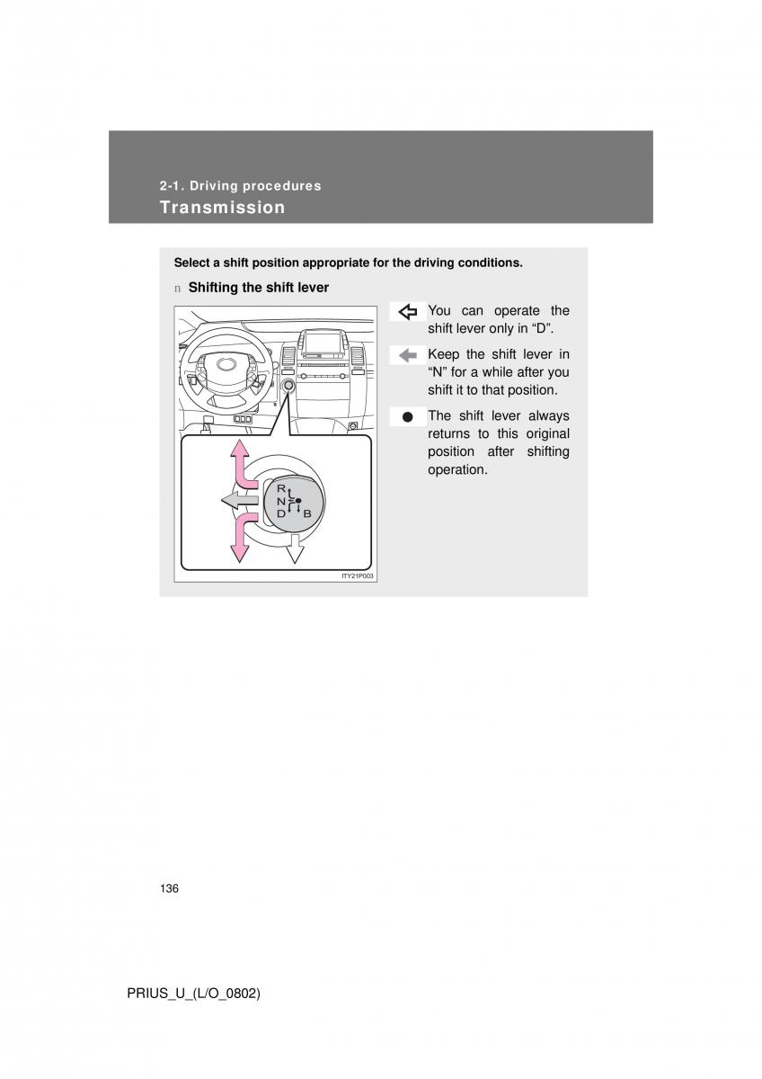 Toyota Prius II 2 NHW20 owners manual / page 129