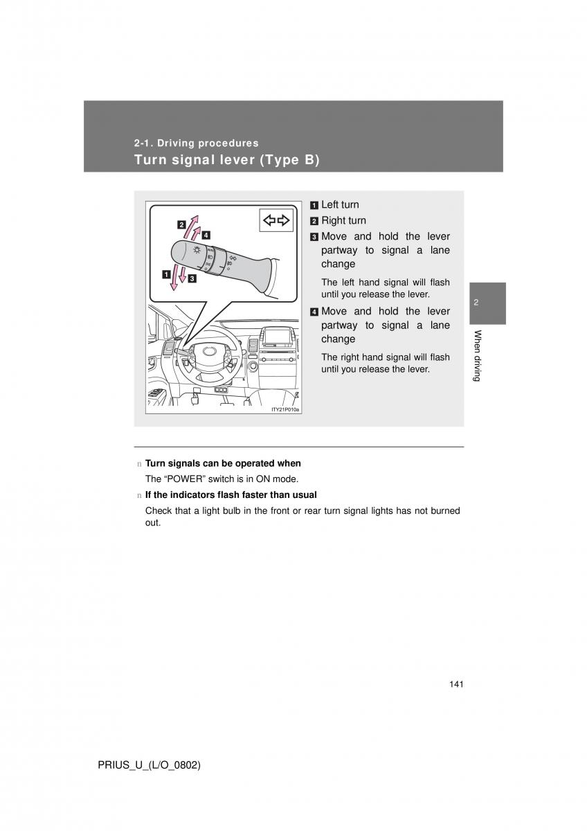 Toyota Prius II 2 NHW20 owners manual / page 134