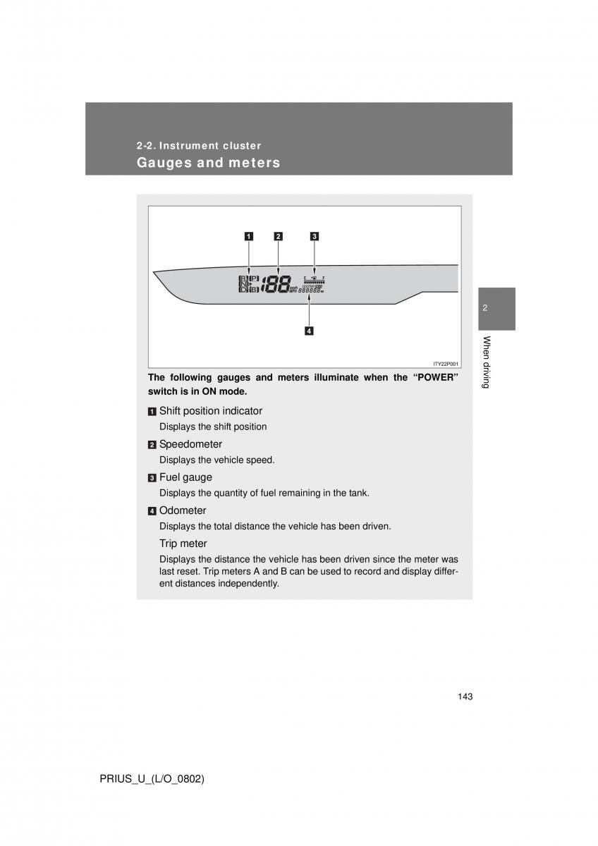 Toyota Prius II 2 NHW20 owners manual / page 136