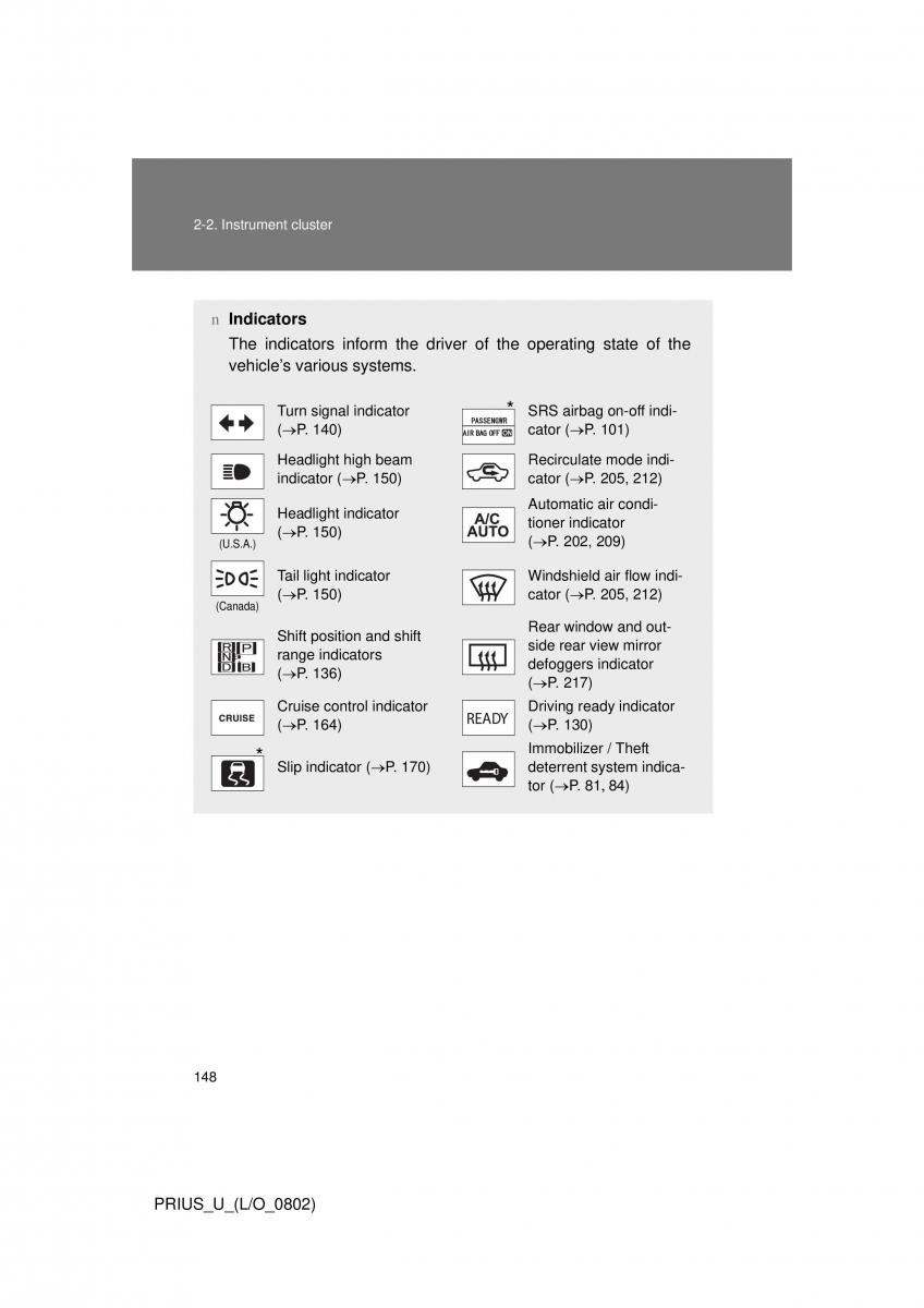 Toyota Prius II 2 NHW20 owners manual / page 141