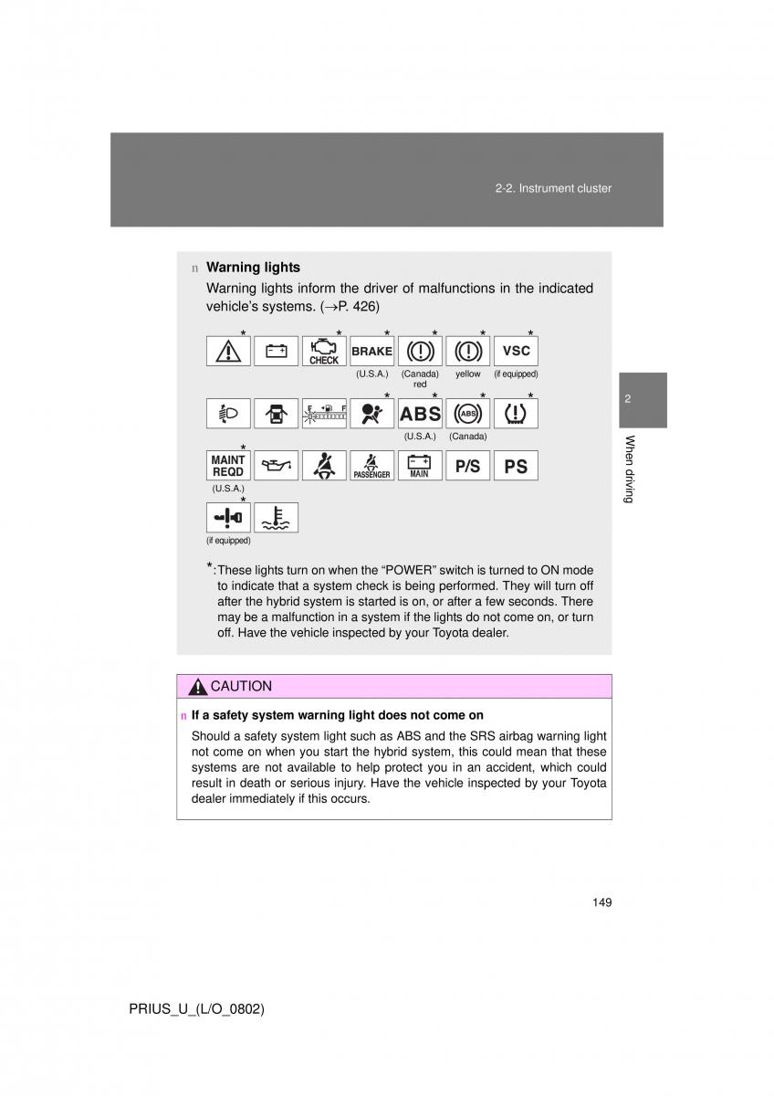 Toyota Prius II 2 NHW20 owners manual / page 142