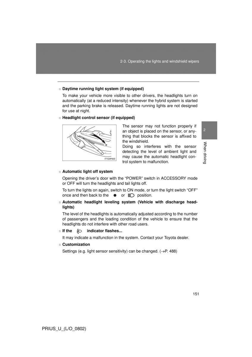 Toyota Prius II 2 NHW20 owners manual / page 144