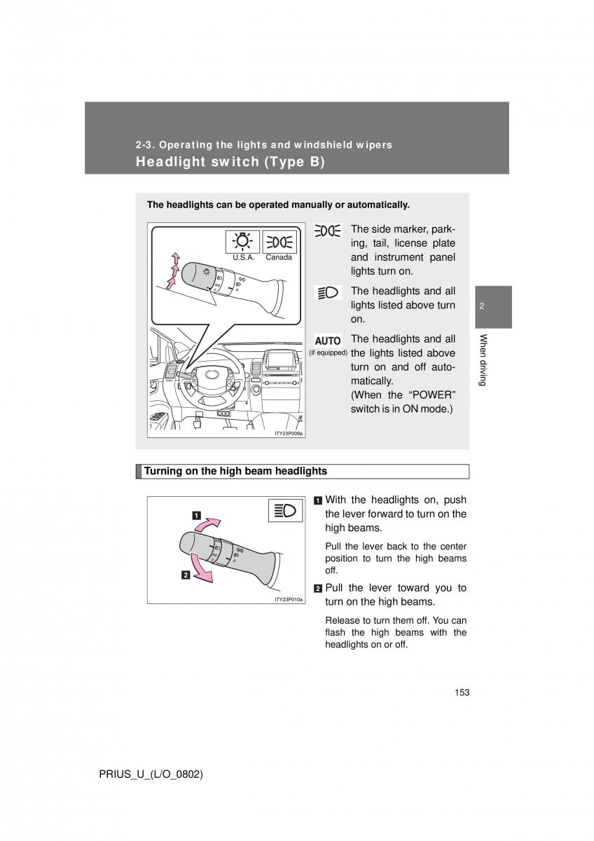 Toyota Prius II 2 NHW20 owners manual / page 146