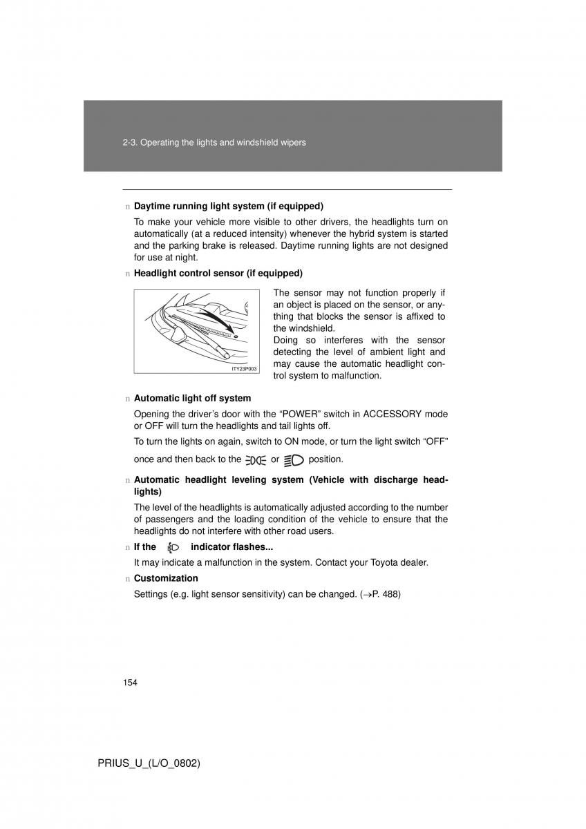 Toyota Prius II 2 NHW20 owners manual / page 147