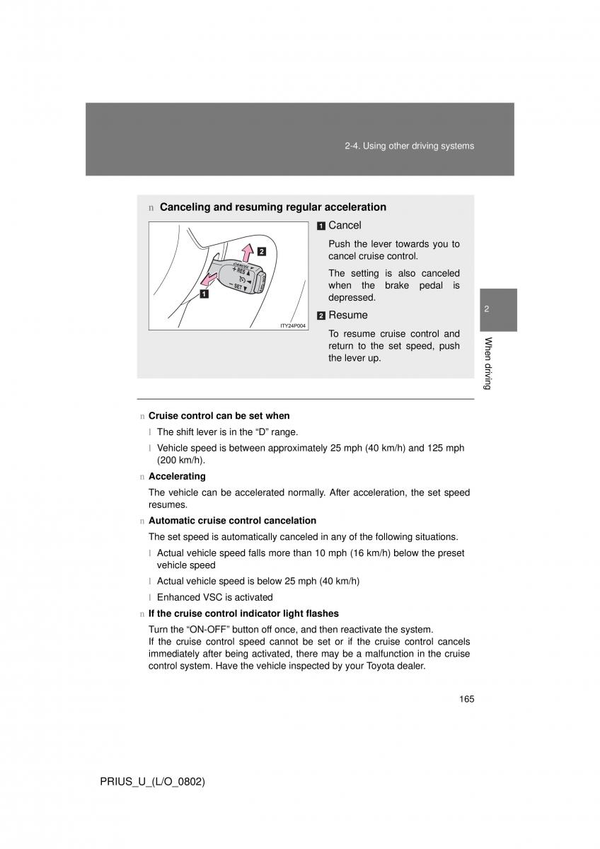 Toyota Prius II 2 NHW20 owners manual / page 158