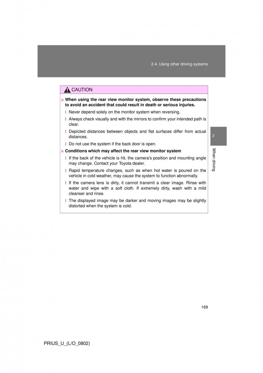 Toyota Prius II 2 NHW20 owners manual / page 162