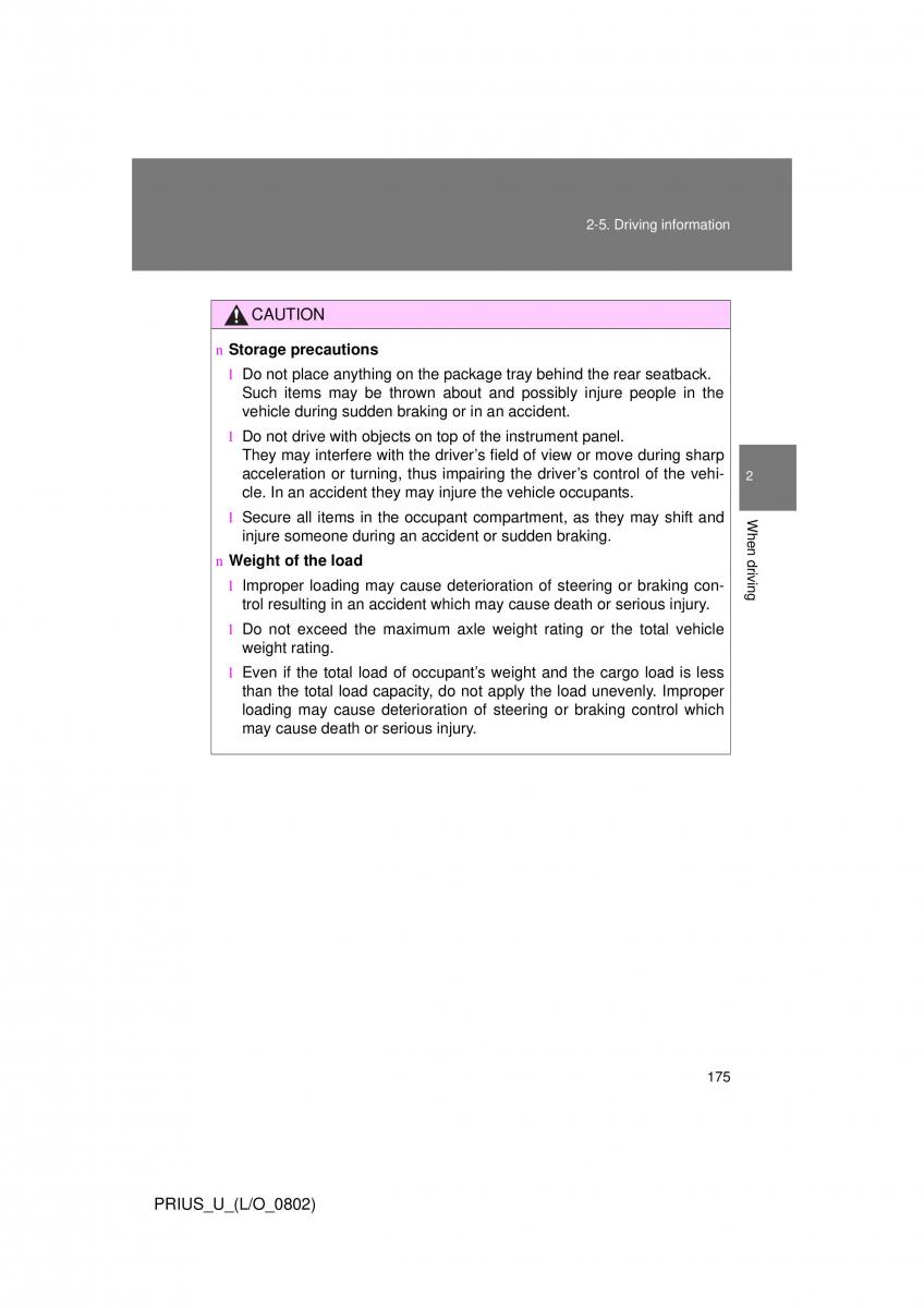 Toyota Prius II 2 NHW20 owners manual / page 168