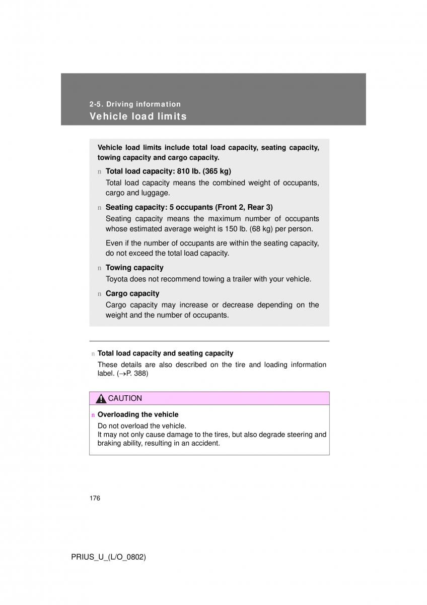 Toyota Prius II 2 NHW20 owners manual / page 169