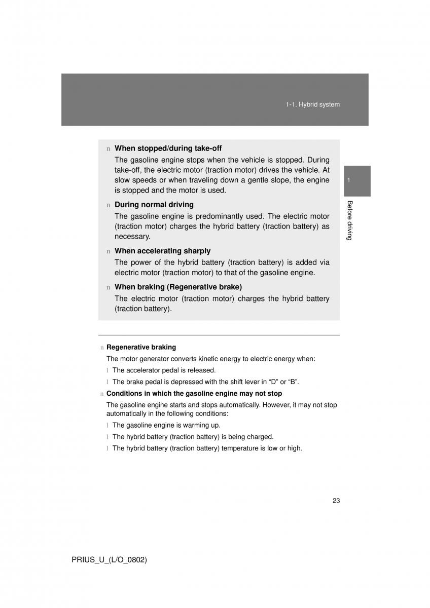 Toyota Prius II 2 NHW20 owners manual / page 17