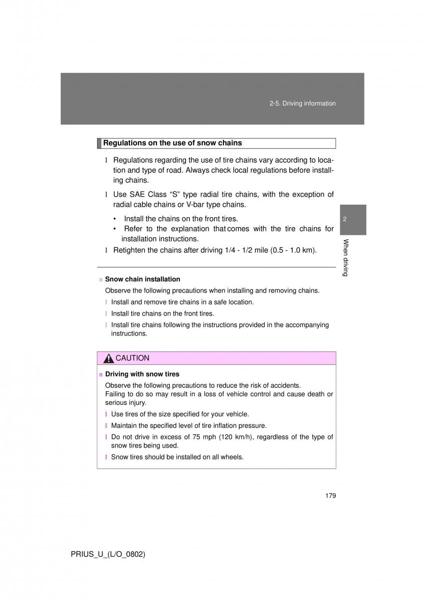 Toyota Prius II 2 NHW20 owners manual / page 172