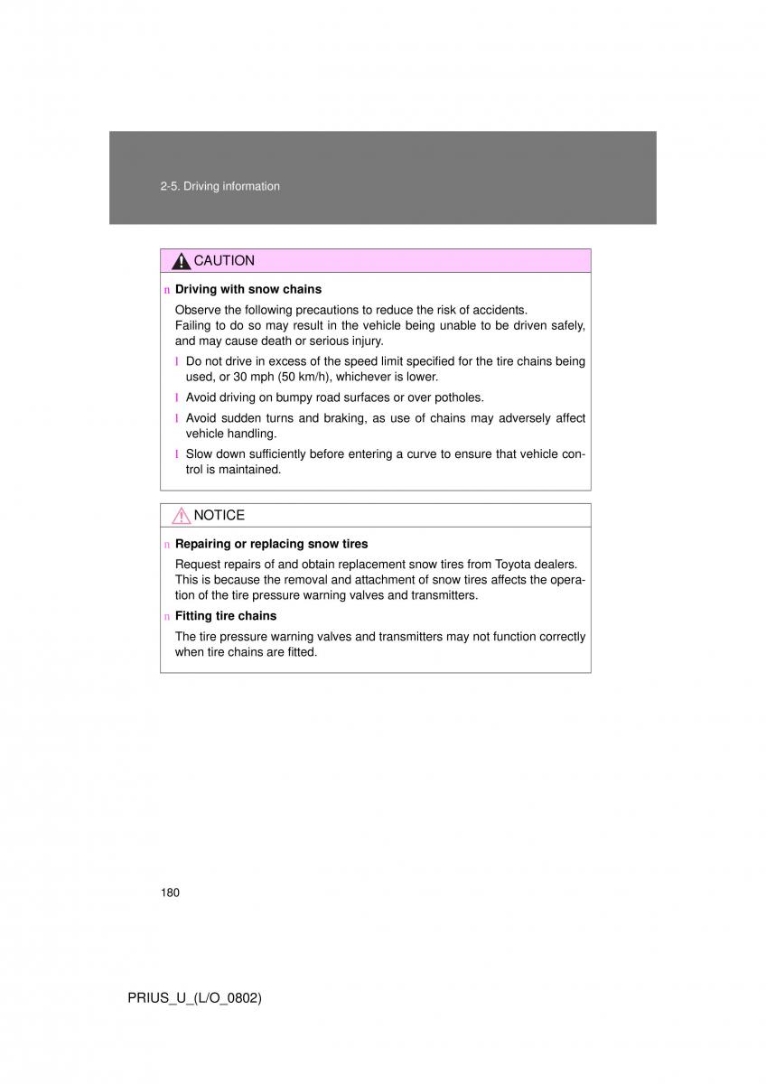 Toyota Prius II 2 NHW20 owners manual / page 173