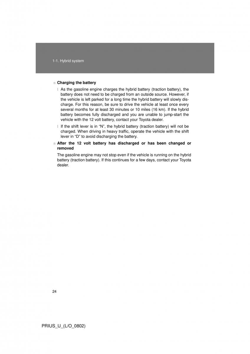 Toyota Prius II 2 NHW20 owners manual / page 18