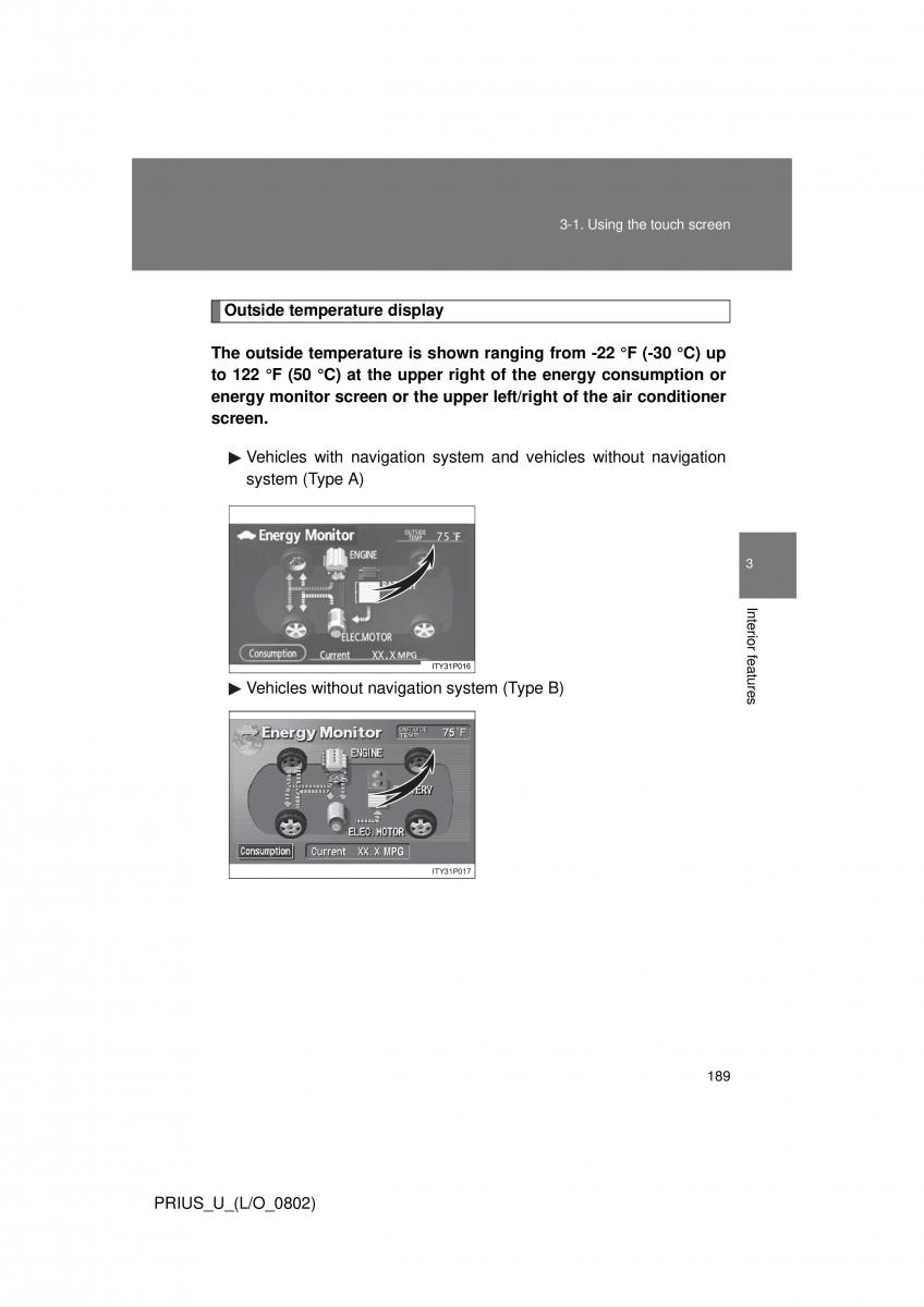 Toyota Prius II 2 NHW20 owners manual / page 180