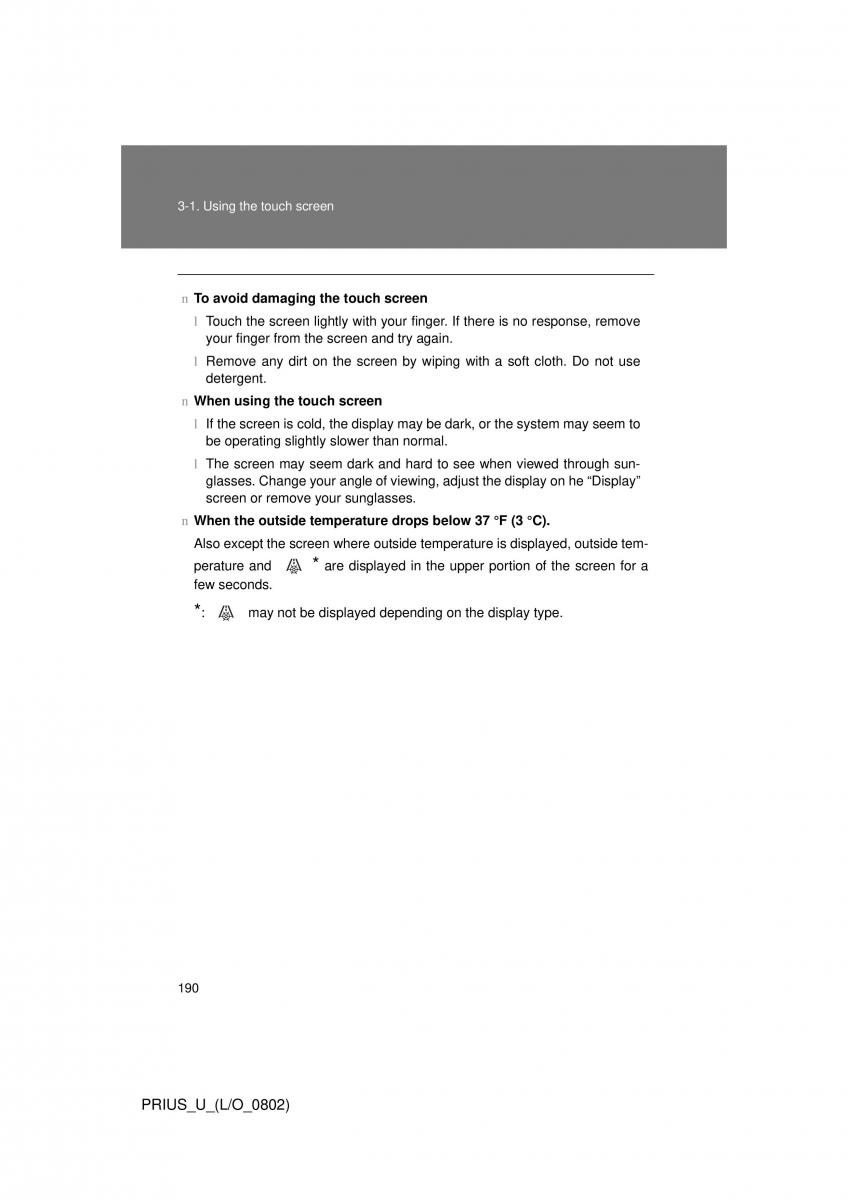 Toyota Prius II 2 NHW20 owners manual / page 181