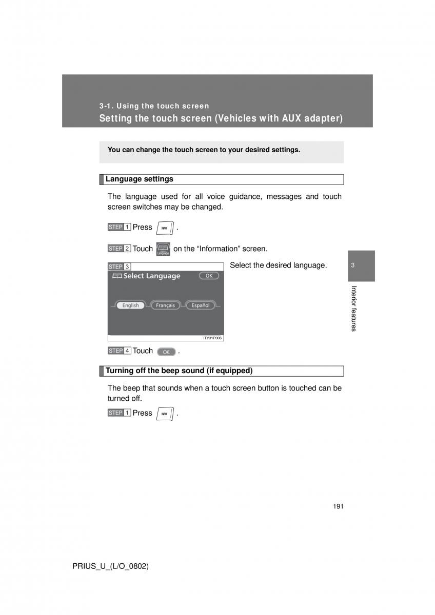 Toyota Prius II 2 NHW20 owners manual / page 182