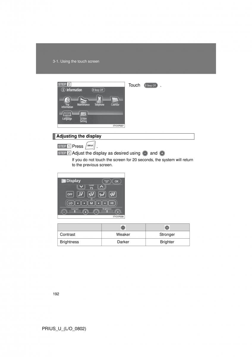 Toyota Prius II 2 NHW20 owners manual / page 183