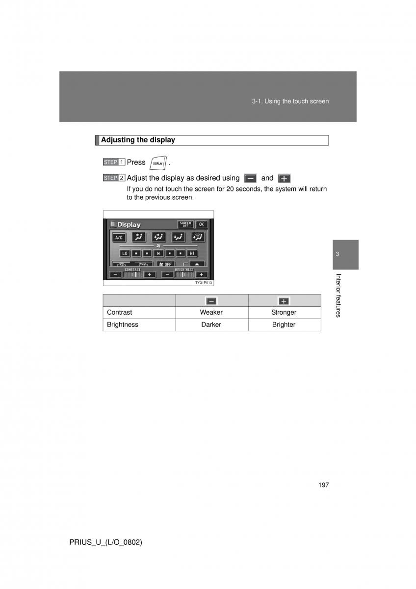 Toyota Prius II 2 NHW20 owners manual / page 188