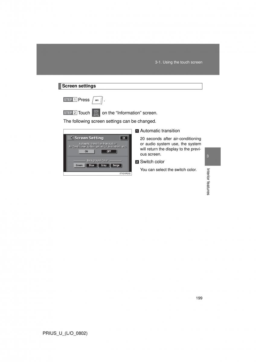 Toyota Prius II 2 NHW20 owners manual / page 190