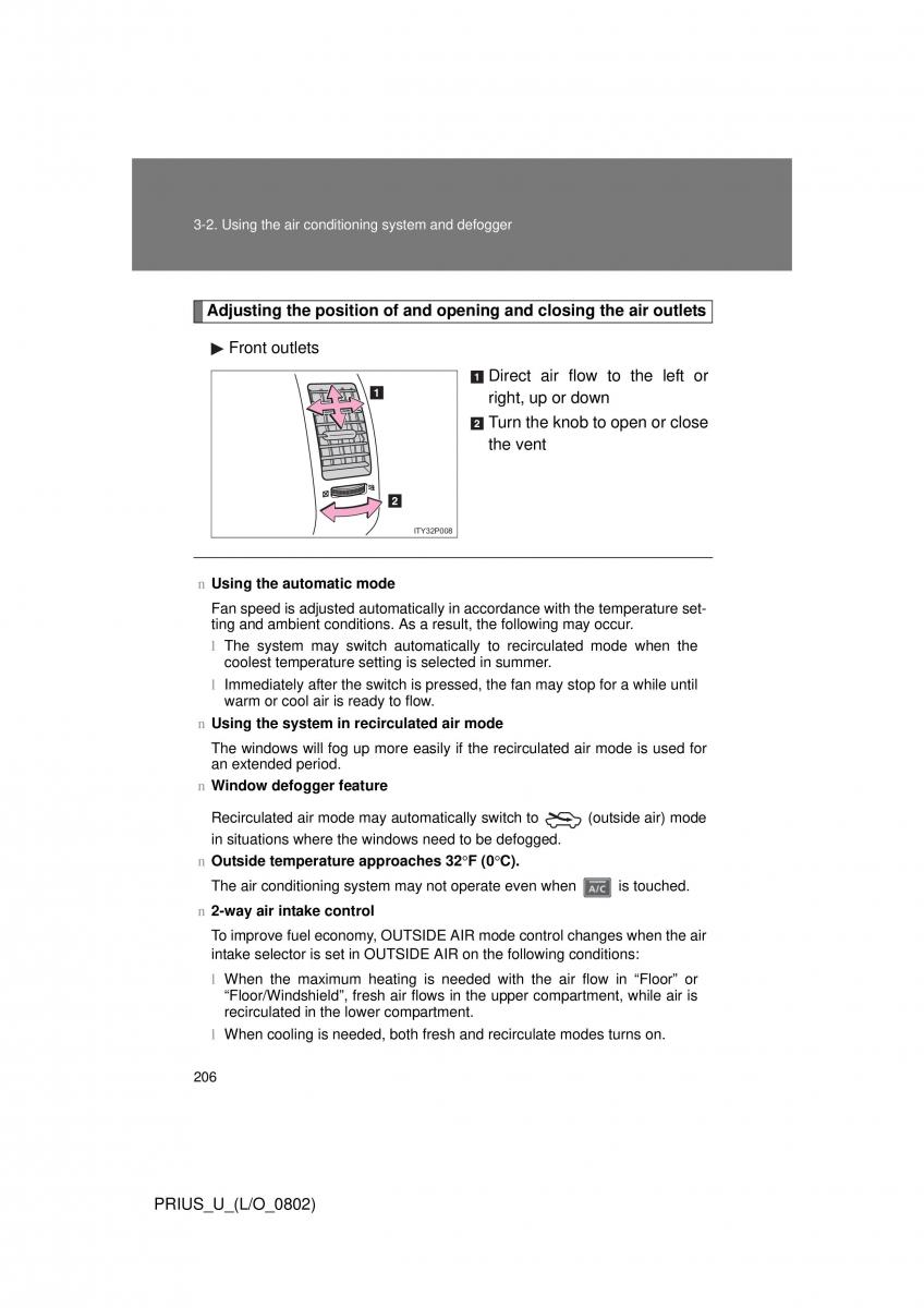 Toyota Prius II 2 NHW20 owners manual / page 197