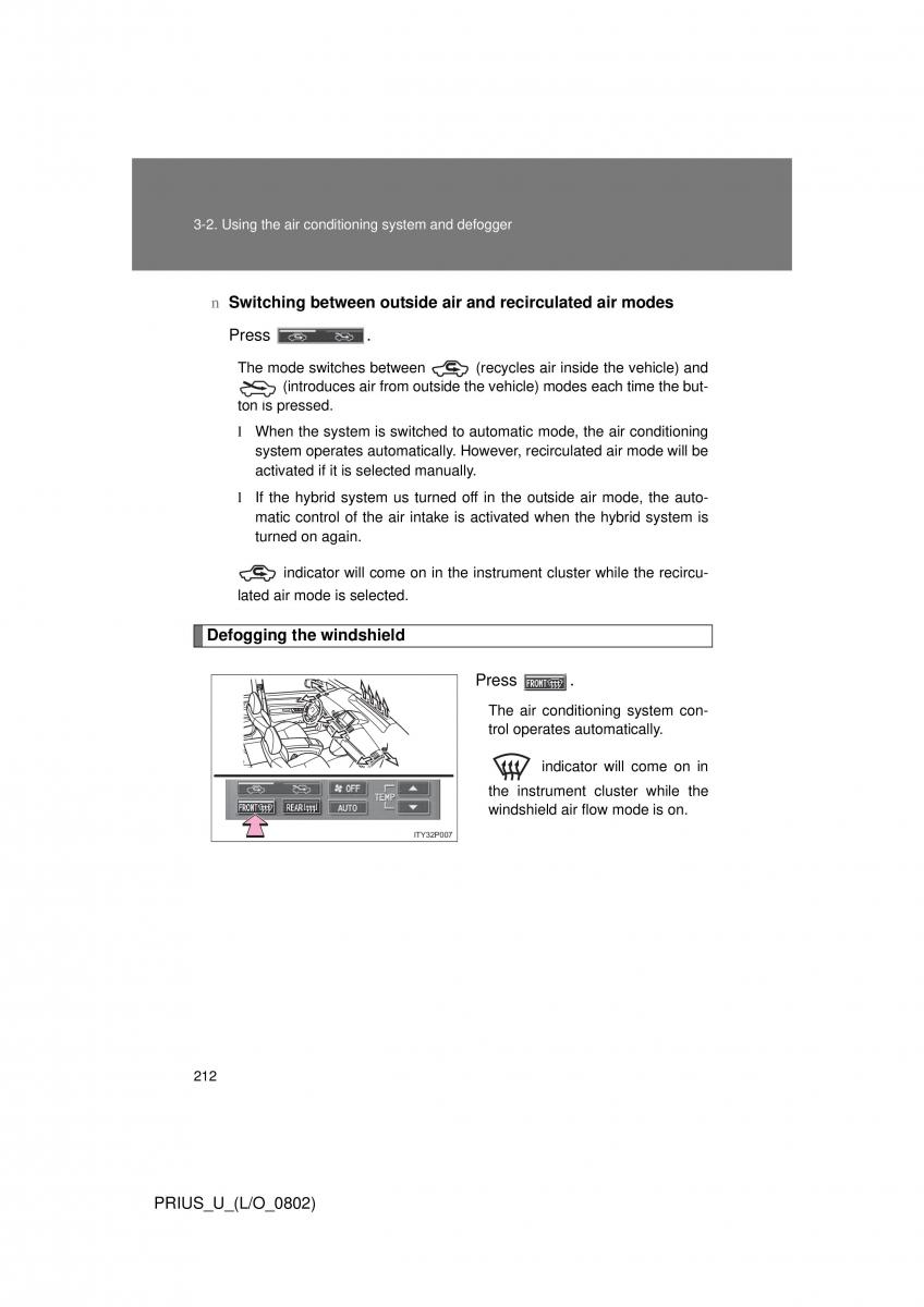 Toyota Prius II 2 NHW20 owners manual / page 203