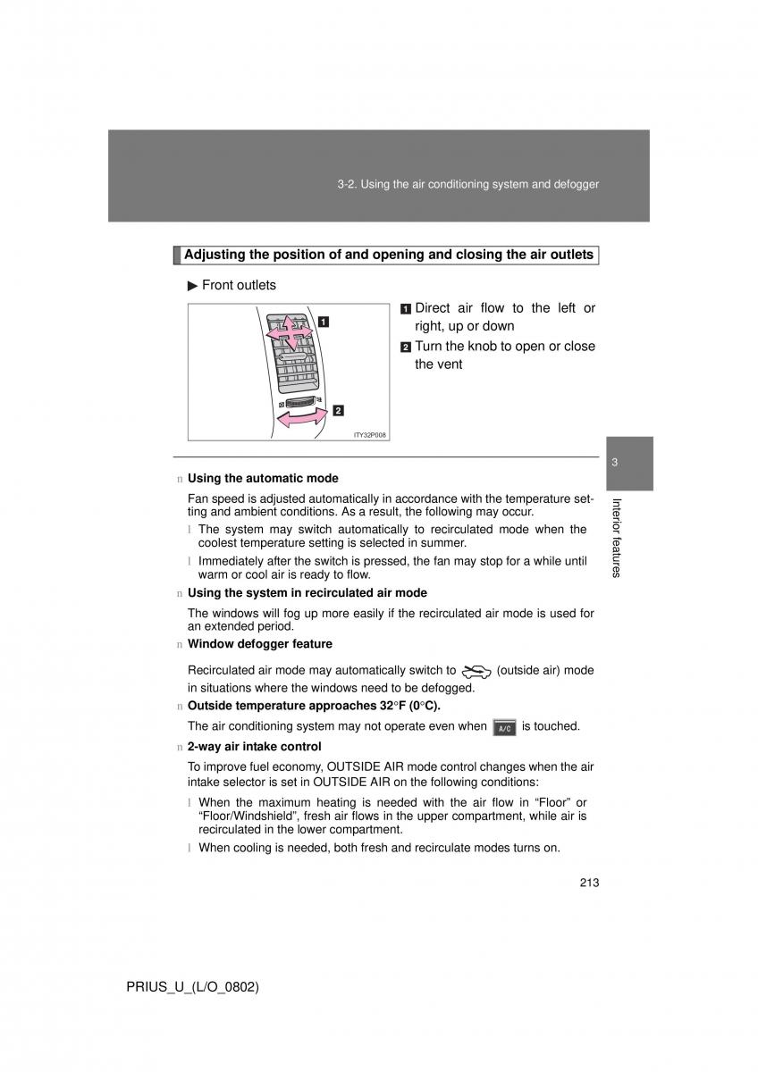 Toyota Prius II 2 NHW20 owners manual / page 204