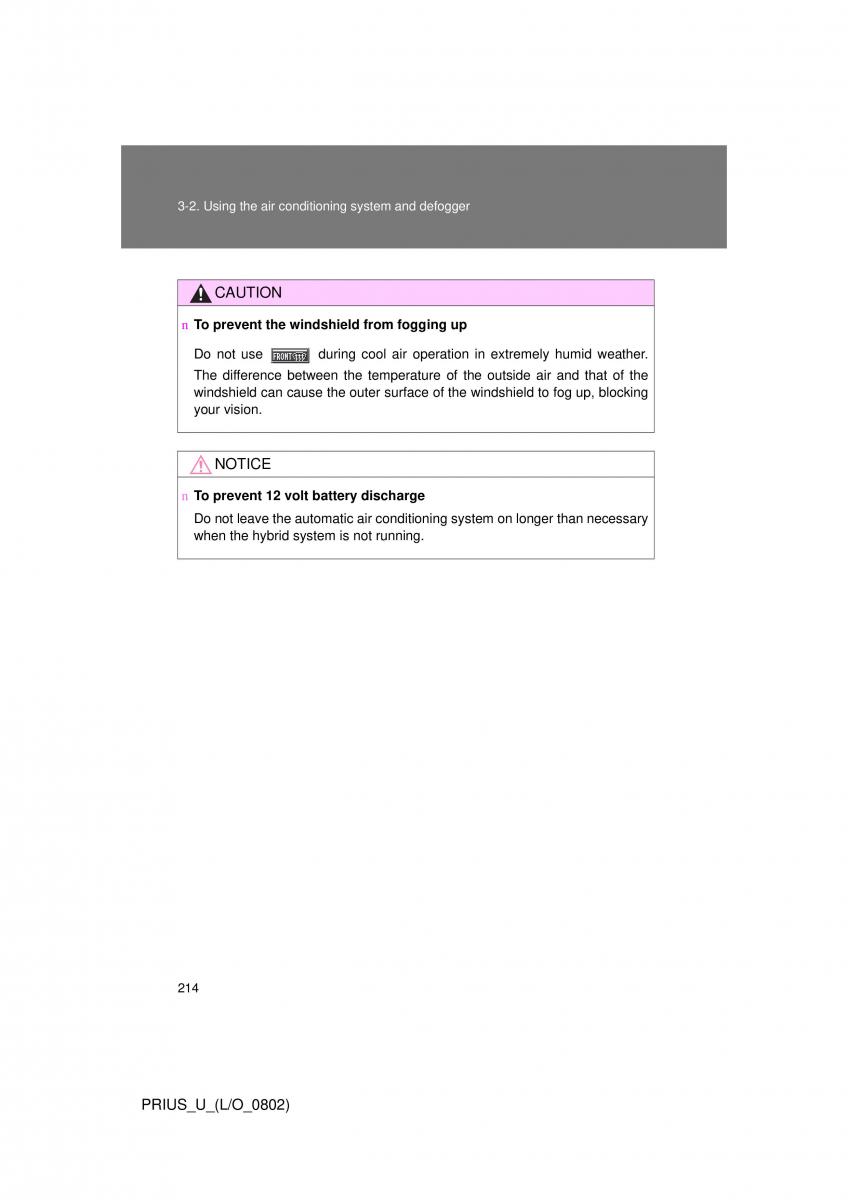 Toyota Prius II 2 NHW20 owners manual / page 205