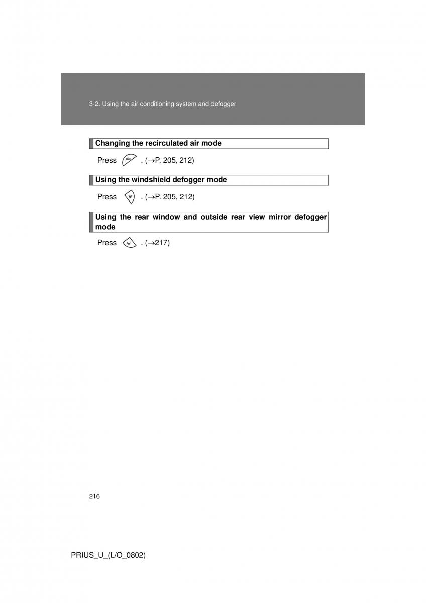 Toyota Prius II 2 NHW20 owners manual / page 207