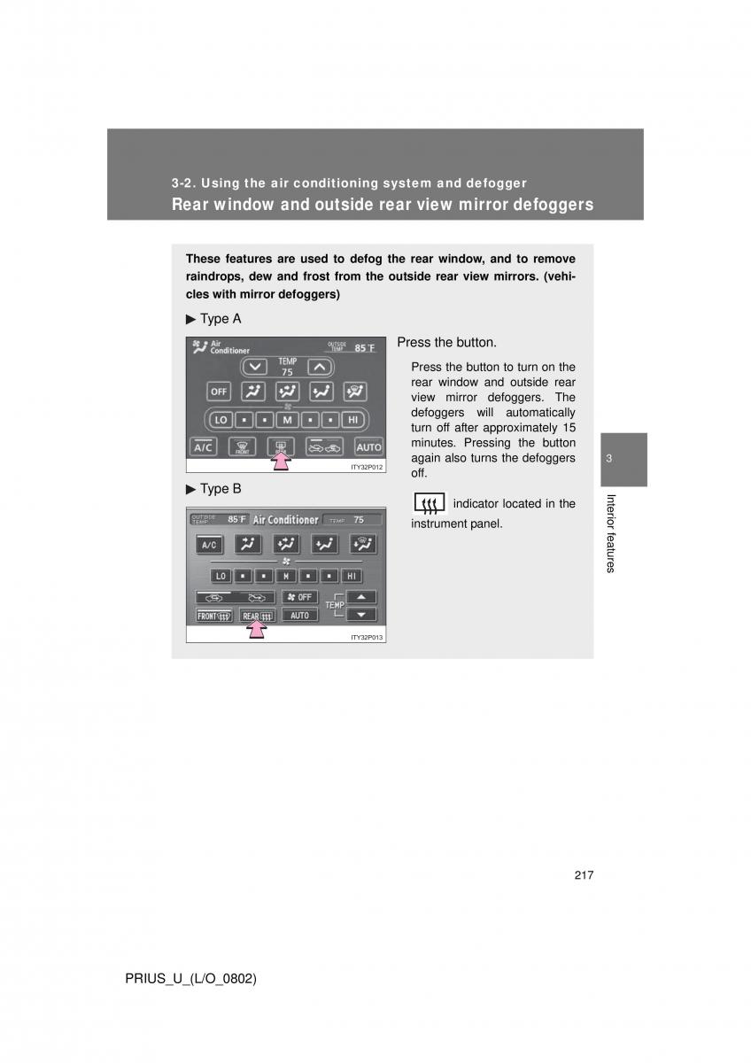 Toyota Prius II 2 NHW20 owners manual / page 208