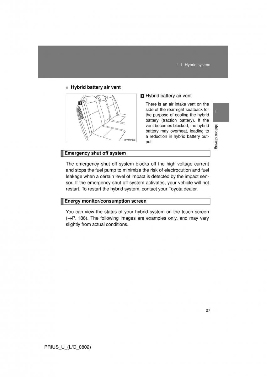 Toyota Prius II 2 NHW20 owners manual / page 21