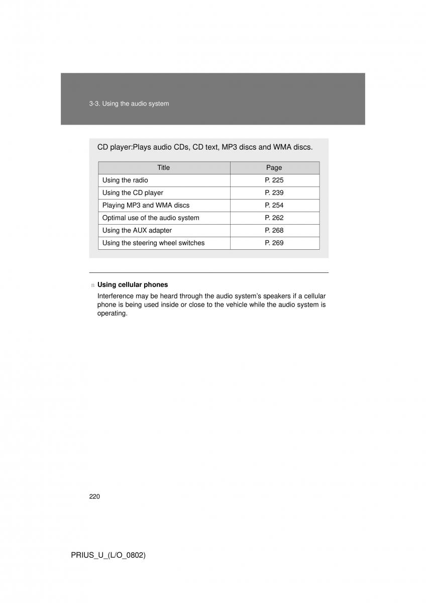 Toyota Prius II 2 NHW20 owners manual / page 211