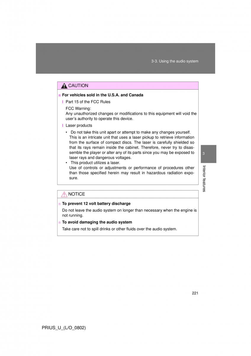 Toyota Prius II 2 NHW20 owners manual / page 212