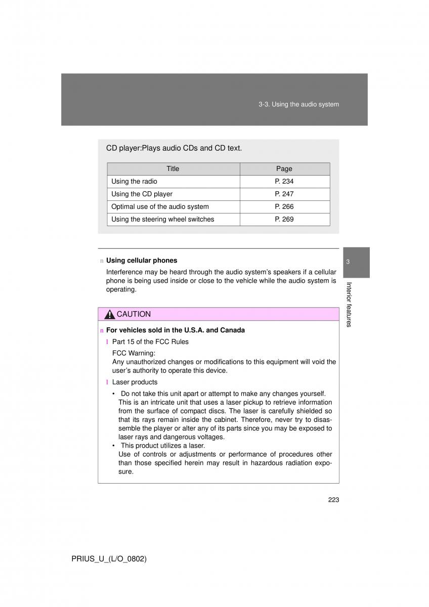 Toyota Prius II 2 NHW20 owners manual / page 214