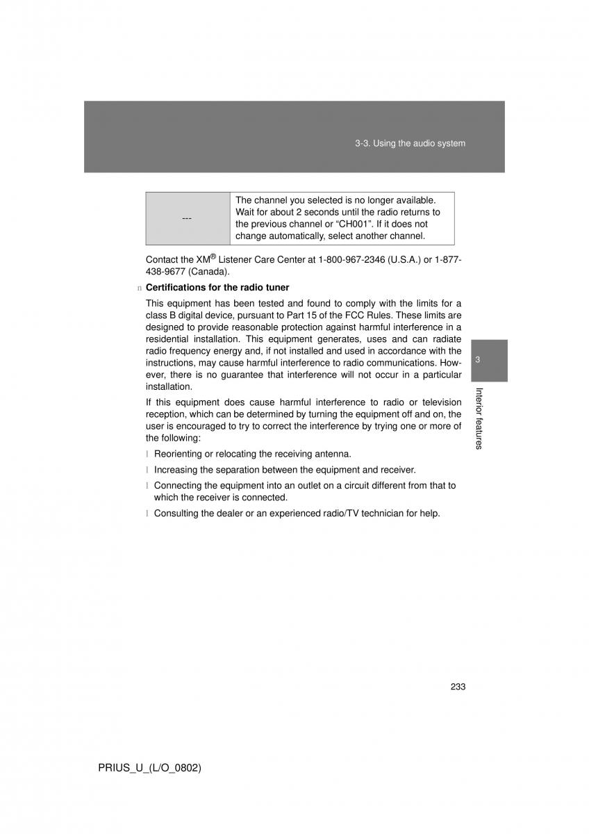 Toyota Prius II 2 NHW20 owners manual / page 224