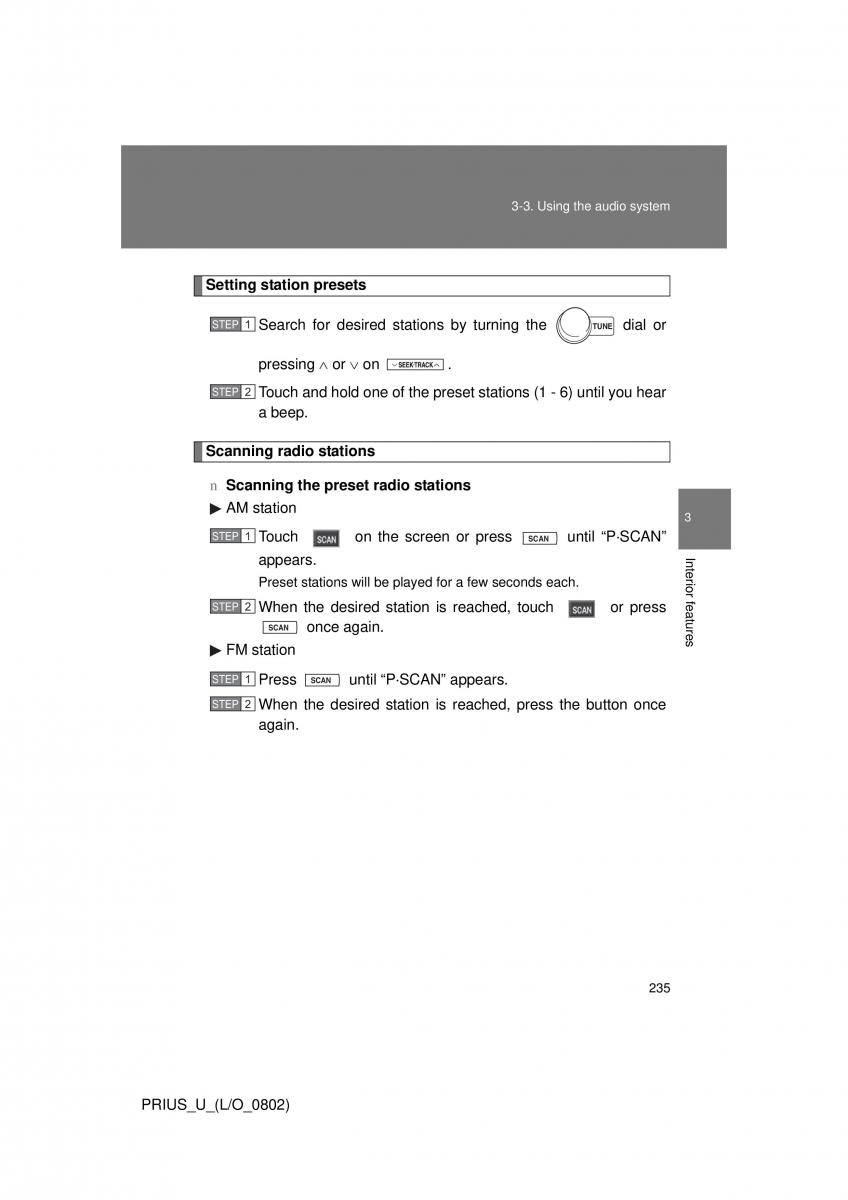 Toyota Prius II 2 NHW20 owners manual / page 226