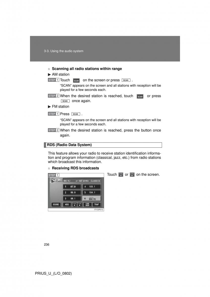 Toyota Prius II 2 NHW20 owners manual / page 227