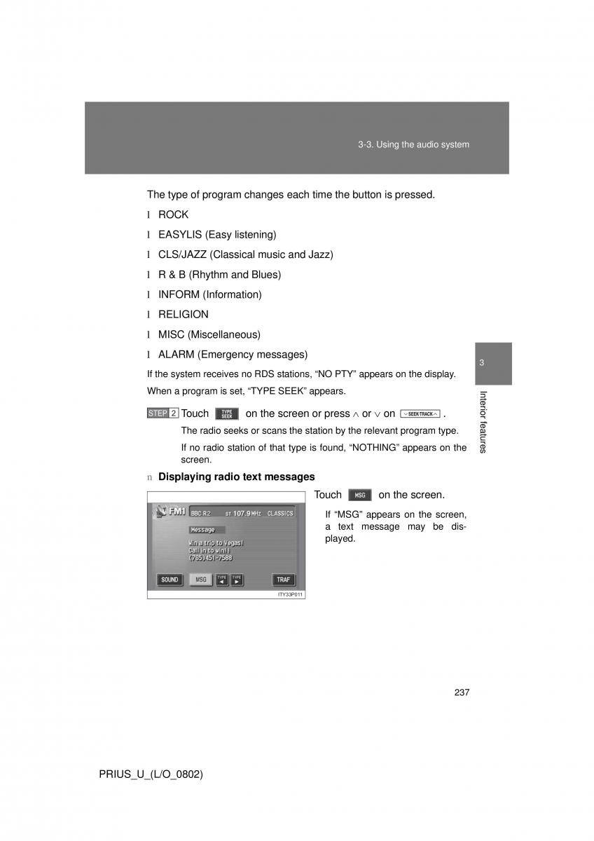 Toyota Prius II 2 NHW20 owners manual / page 228