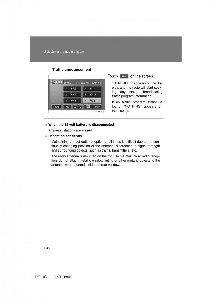 Toyota Prius II 2 NHW20 owners manual / page 229