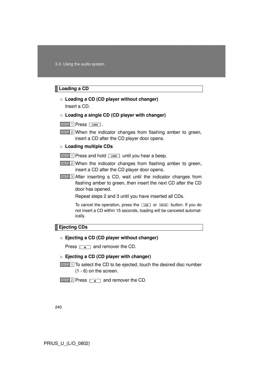 Toyota Prius II 2 NHW20 owners manual / page 231