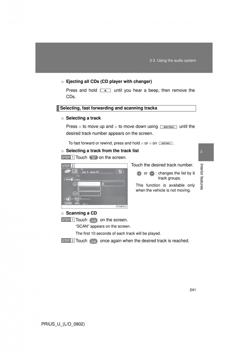 Toyota Prius II 2 NHW20 owners manual / page 232