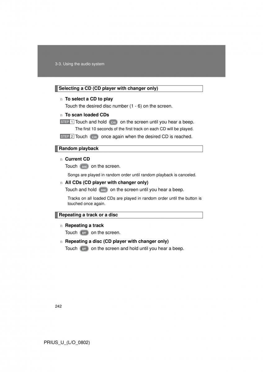 Toyota Prius II 2 NHW20 owners manual / page 233