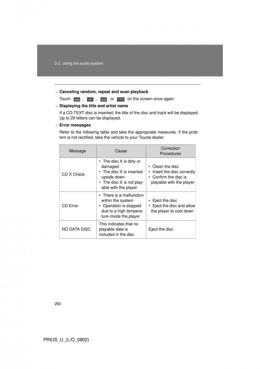 Toyota Prius II 2 NHW20 owners manual / page 241