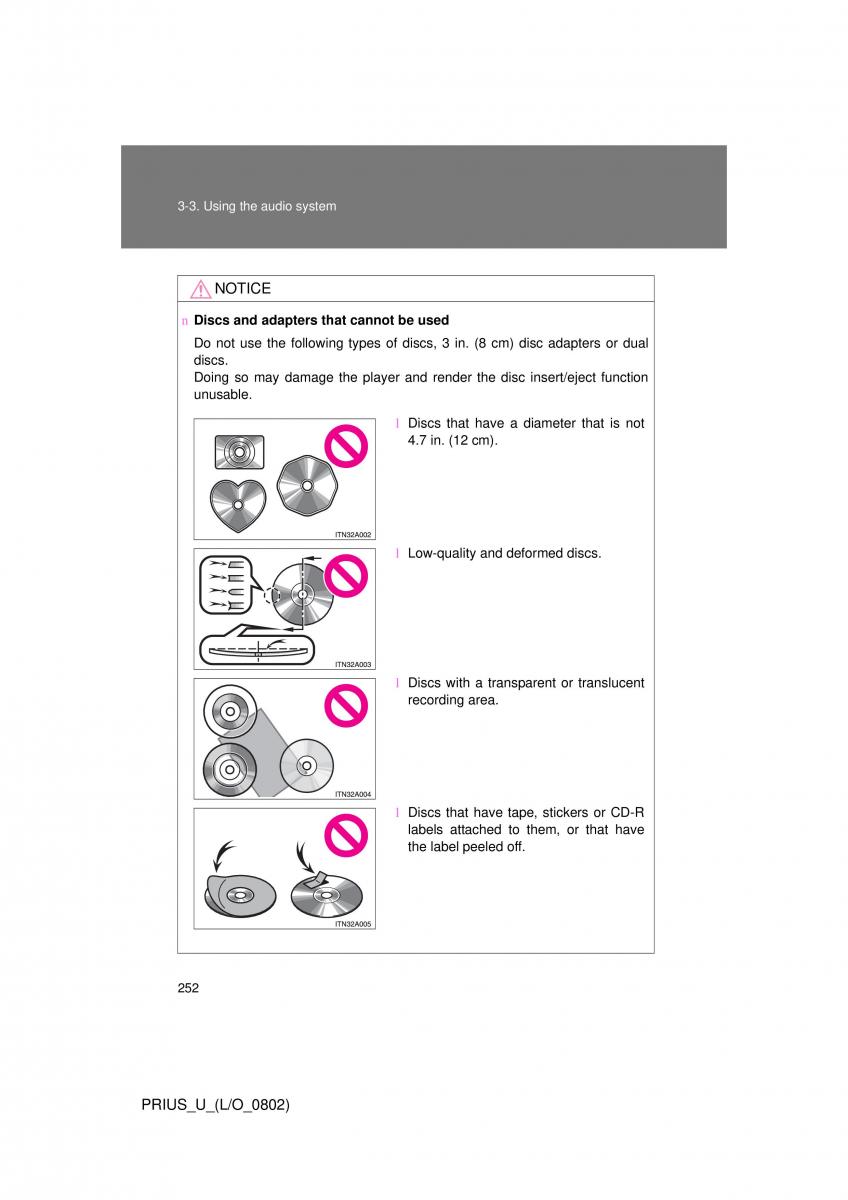 Toyota Prius II 2 NHW20 owners manual / page 243