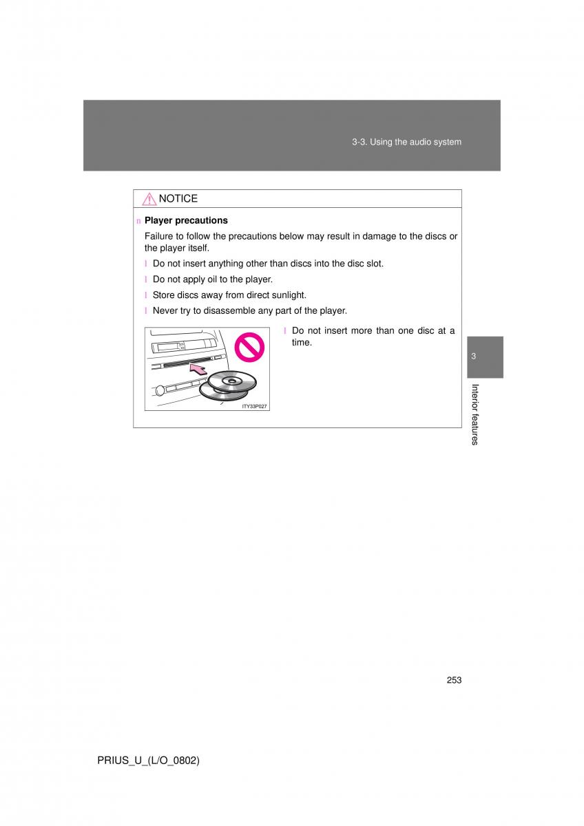 Toyota Prius II 2 NHW20 owners manual / page 244