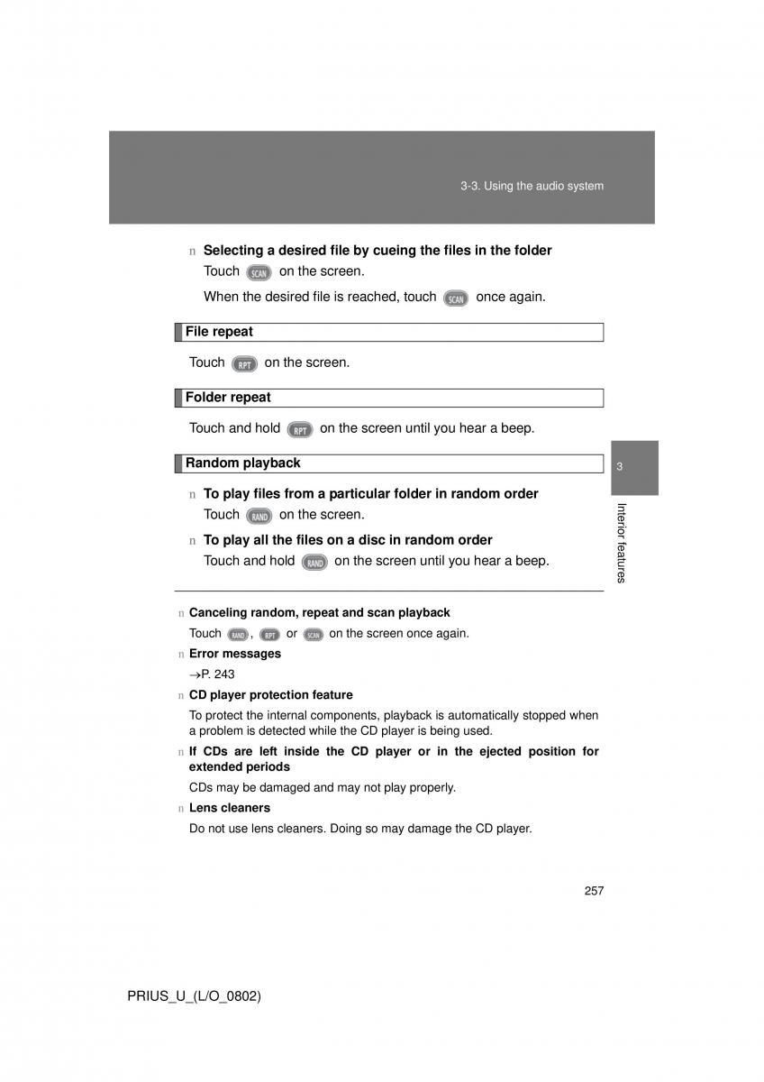 Toyota Prius II 2 NHW20 owners manual / page 248