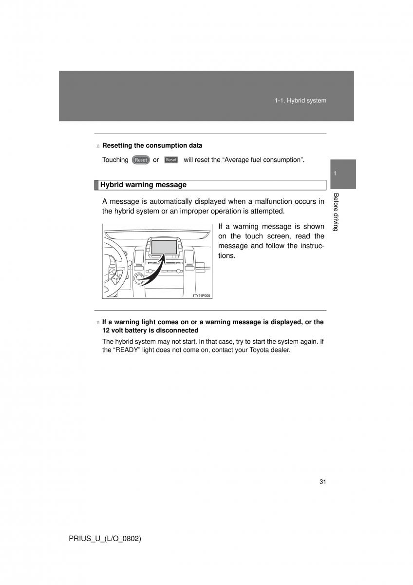 Toyota Prius II 2 NHW20 owners manual / page 25