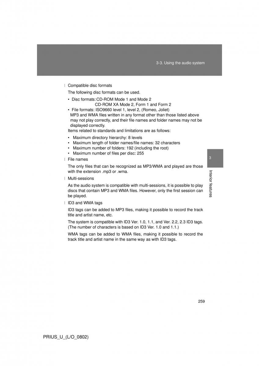 Toyota Prius II 2 NHW20 owners manual / page 250