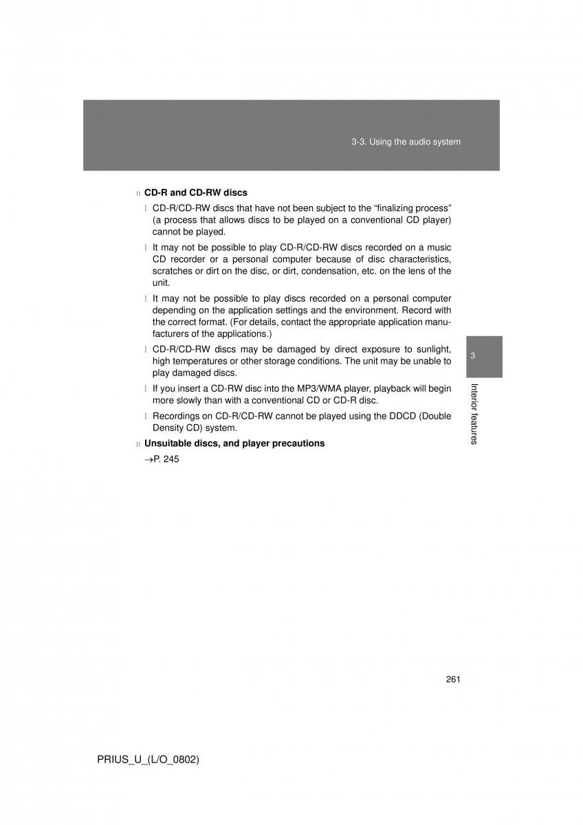 Toyota Prius II 2 NHW20 owners manual / page 252